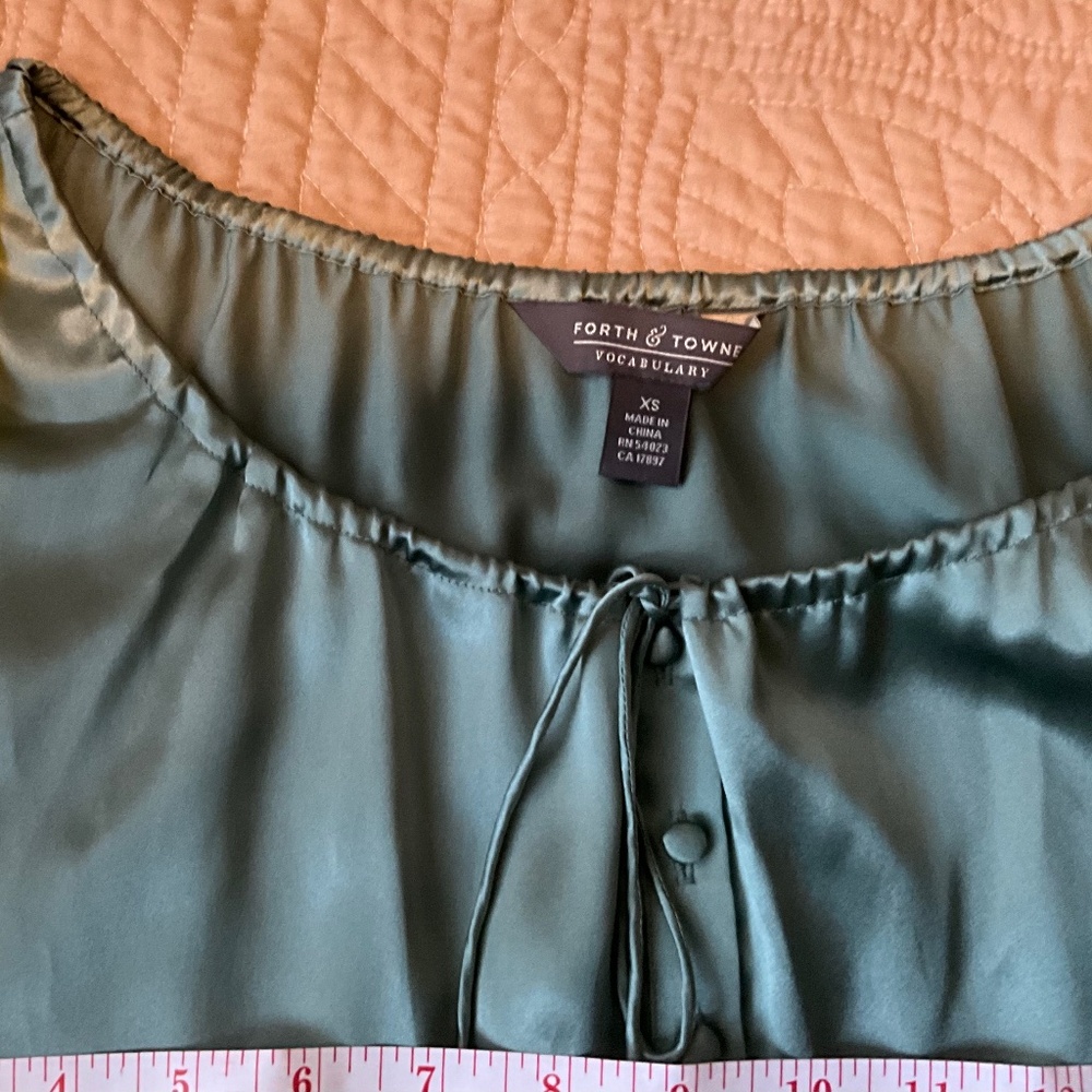 Forth & Towne Teal Blue Green Silk  Cap Sleeve Top, XS